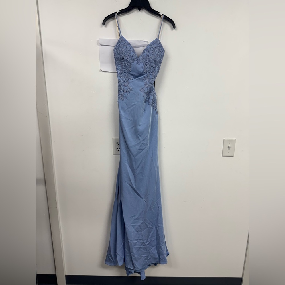 Faviana Light Blue Lace-Embellished Maxi Dress